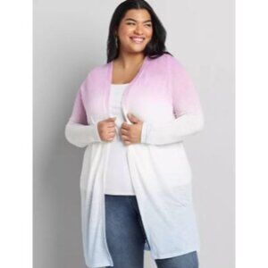 Lane Bryant Cardigan Size 18/20 Dip Dye Open Front Long Sleeve Purple Blue NEW